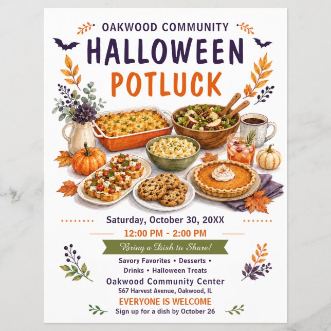 Halloween Potluck Community Höstsamkväm Reklamblad (Framsidan)