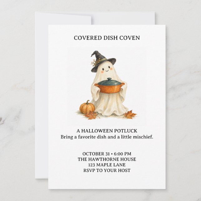Halloween-potluckyheme med Covered Dish Coven Inbjudningar (Framsida)