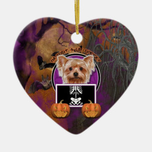 Halloween - precis en spöklika Lil - Yorkie Julgransprydnad Keramik