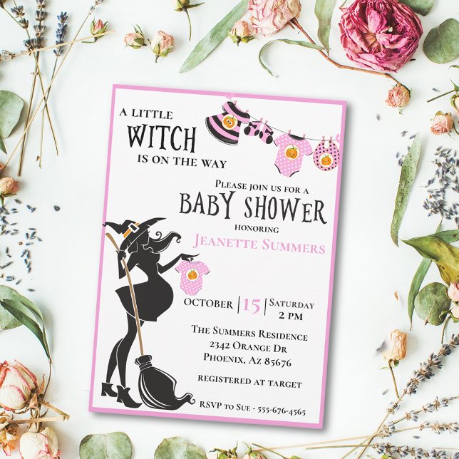 Halloween Pregnant Witch Rosa Girl Baby Inbjudningar (Skapare uppladdad)