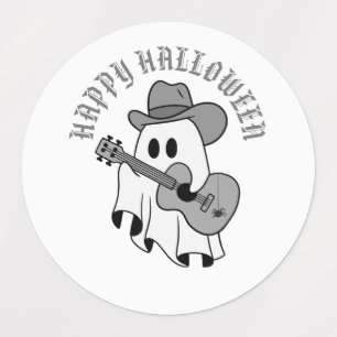 Halloween-presenter, söta spökspel spelar gitarr, klistermärke