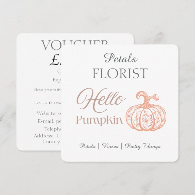 Halloween-presentkort för blomsterbutik med pumpa (Fram/baksida)