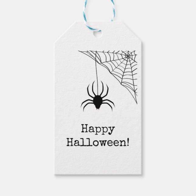 Halloween presentkort, svart spindel, godis etiket presentetikett (Framsidan)