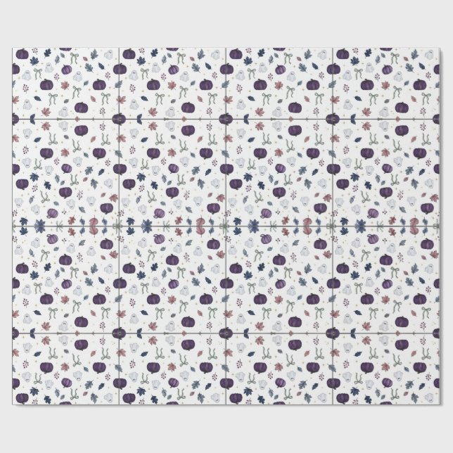 Halloween presentpapper, lila pumpamtryck,  presentpapper (Platt)