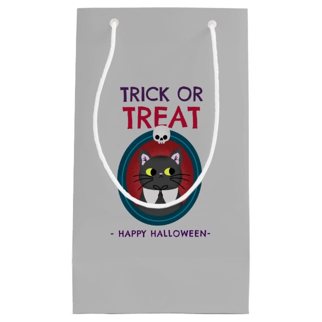 Halloween-presentsäck, Bus eller godis-katt i port (Framsidan)
