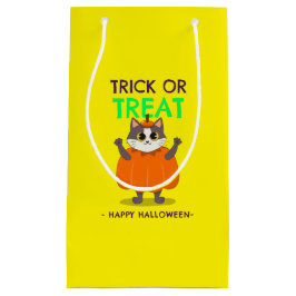 Halloween-presentsäck, katt i pumpa med gult