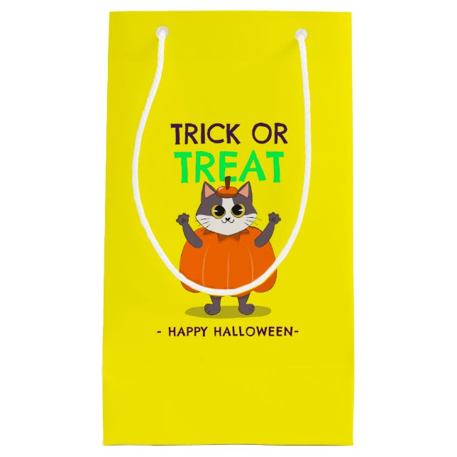 Halloween-presentsäck, katt i pumpa med gult (Framsidan)