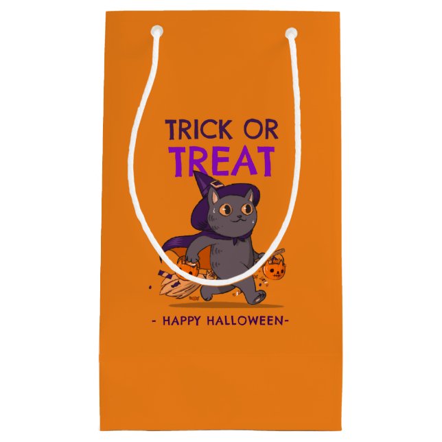 Halloween-presentsäck, svart katt med häxhatt (Framsidan)