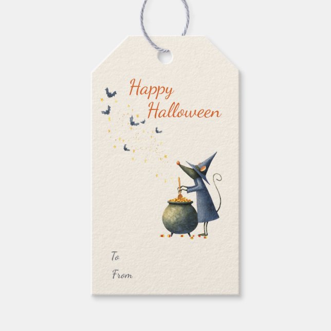 Halloween-presenttaggar — Musmagiker & Mönster Presentetikett (Framsidan)