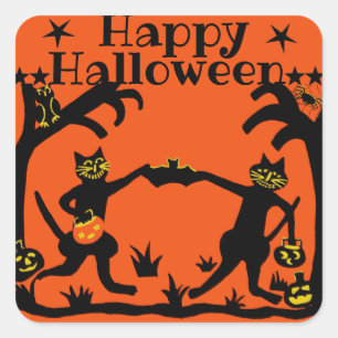 Halloween primitiva kattklistermärken fyrkantigt klistermärke