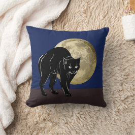 Halloween prowling Black Cat på en hel månkväll Kudde