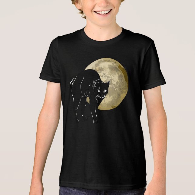 Halloween prowling Black Cat på en hel månkväll T Shirt (Framsida)