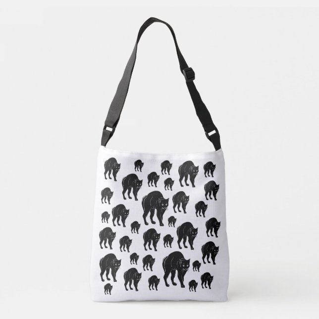 Halloween Prowling Black Cat Silhouette Teckning Axelväska (Baksida)