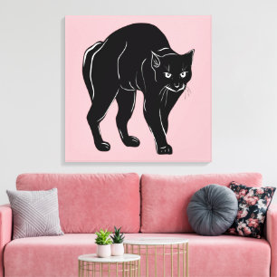 Halloween Prowling Black Cat Silhouette Teckning Canvastryck