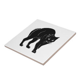 Halloween Prowling Black Cat Silhouette Teckning Kakelplatta