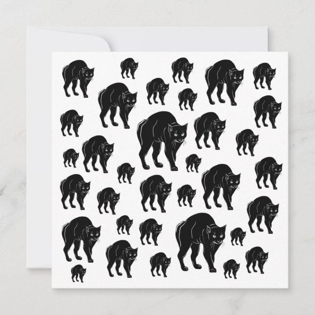Halloween Prowling Black Cat Silhouette Teckning Kort (Framsida)