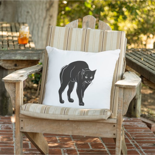 Halloween Prowling Black Cat Silhouette Teckning Kudde (Stol)