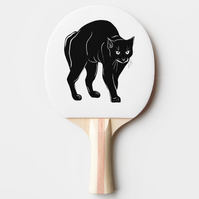 Halloween Prowling Black Cat Silhouette Teckning Pingisracket (Framsidan)