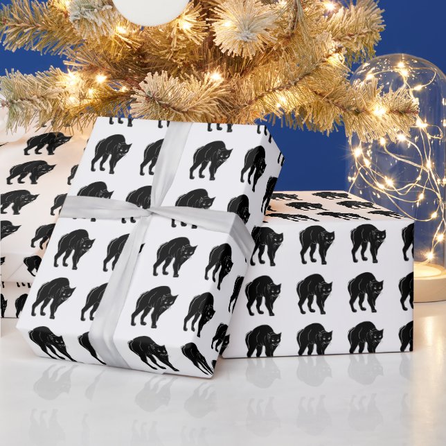 Halloween Prowling Black Cat Silhouette Teckning Presentpapper (Helgdagar)