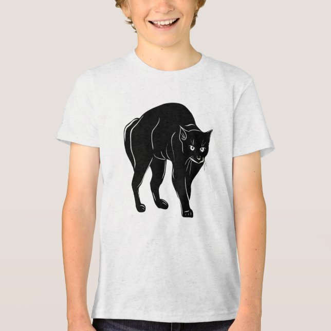 Halloween Prowling Black Cat Silhouette Teckning T Shirt (Framsida)