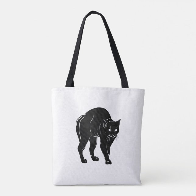 Halloween Prowling Black Cat Silhouette Teckning Tygkasse (Baksida)