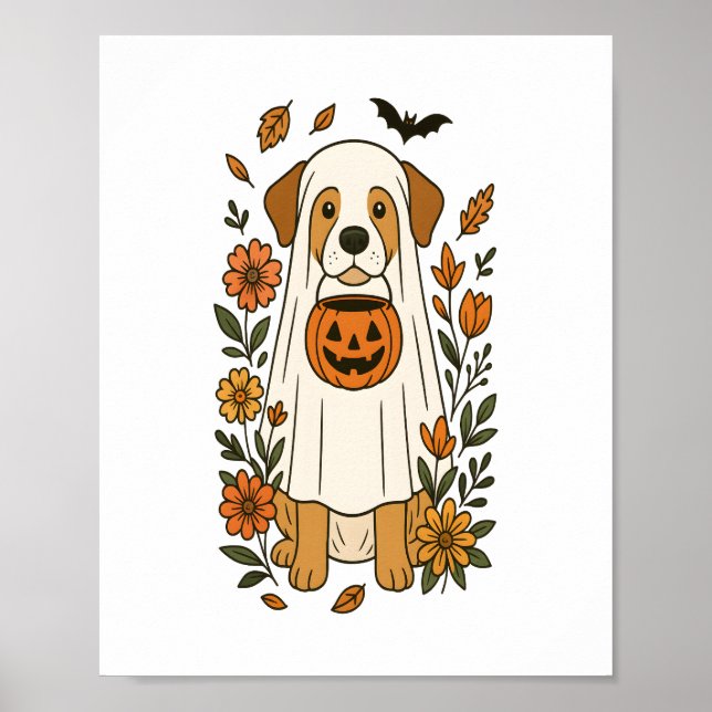 Halloween Pudel med blommor Poster (Framsidan)