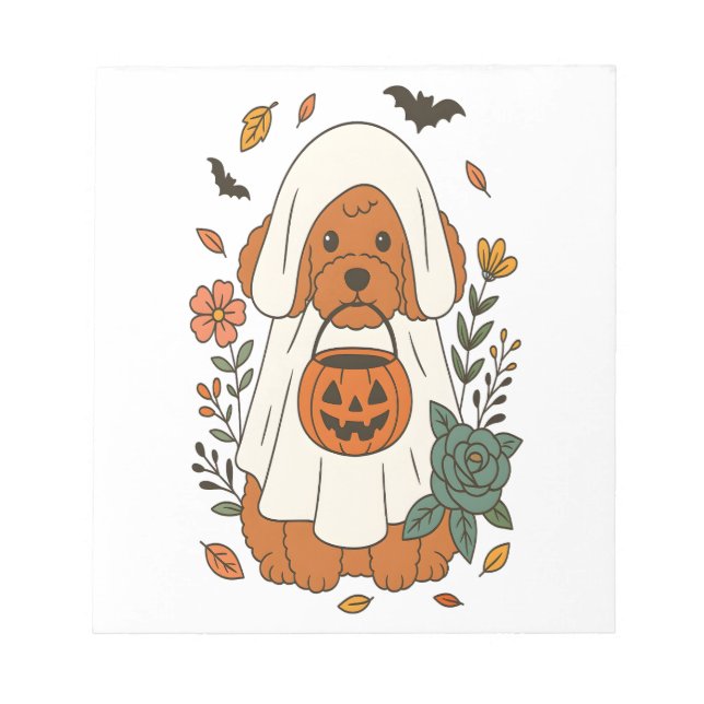 Halloween Pudel med höstblommor Anteckningsblock (Framsida)