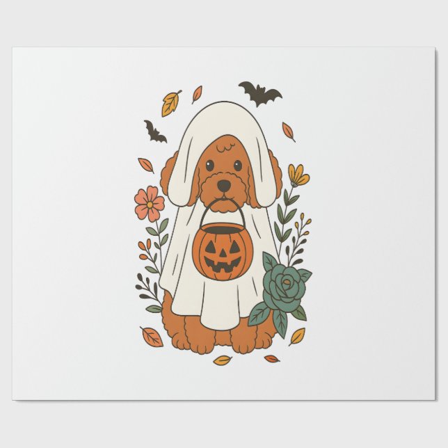 Halloween Pudel med höstblommor Presentpapper (Platt)