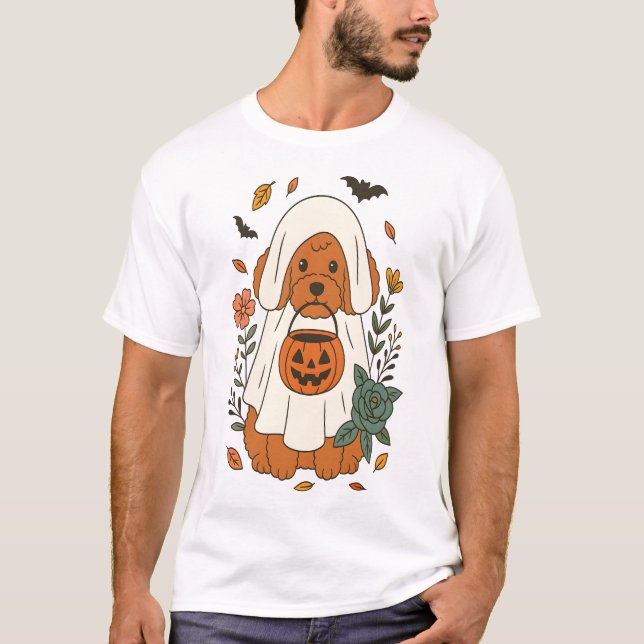 Halloween Pudel med höstblommor T Shirt (Framsida)
