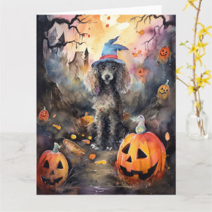 Halloween Pudel Med Pumpa Skräckinjagande Kort