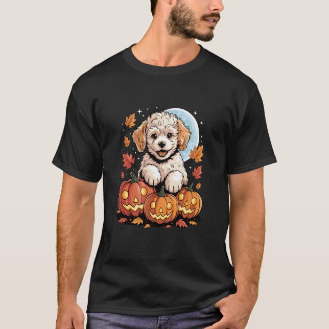 Halloween Pudel Pumpa Poodlar T Shirt (Framsida)