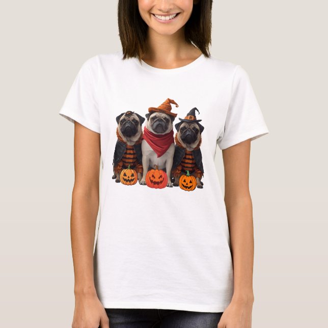 Halloween Pug-besättningen - Fläckig och pockig Pu T Shirt (Framsida)