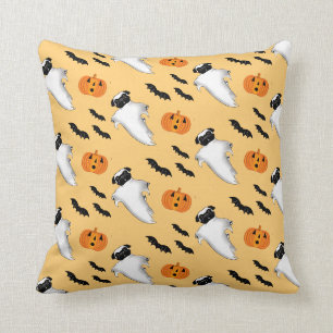 Halloween Pug Ghost Cute Pumpkin Fladdermöss Gult Kudde