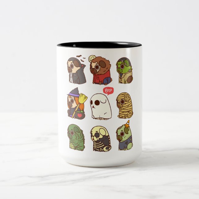 Halloween Pug Horror Costumes Gift Ideas Två-Tonad Mugg (Center)