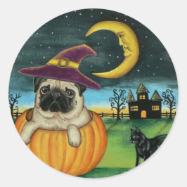 Halloween Pug Hund Stickers Runt Klistermärke
