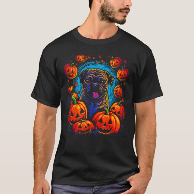 Halloween Pug Hund T Shirt (Framsida)