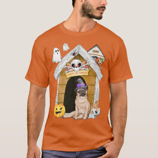 Halloween Pug Hund Witch Haunted House T Shirt