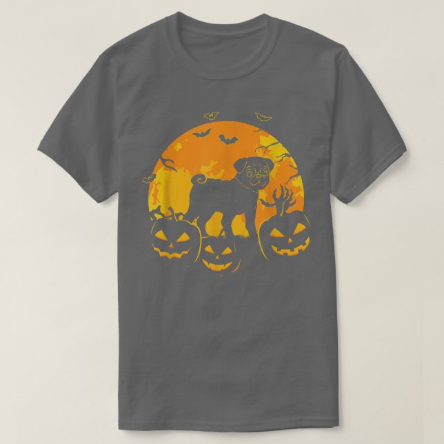 Halloween Pug Jack o lantern Hund Pumpkin Funny T- T Shirt (Design framsida)