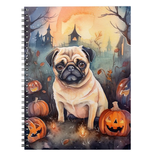 Halloween Pug med pumpor Anteckningsbok (Framsidan)