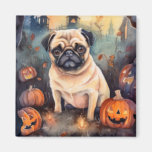 Halloween Pug med pumpor Magnet