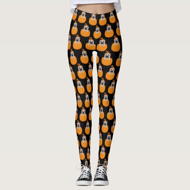 Halloween Pug och Pumpkin Leggings (Framsida)