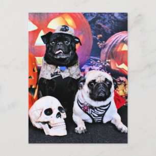 Halloween - Pug - Ruffy och Lola Vykort