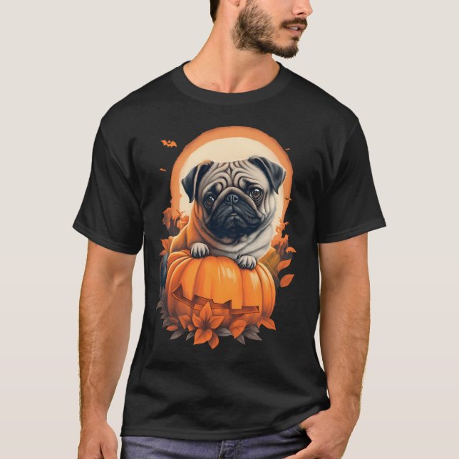 Halloween Puggle i pumpa T Shirt (Framsida)