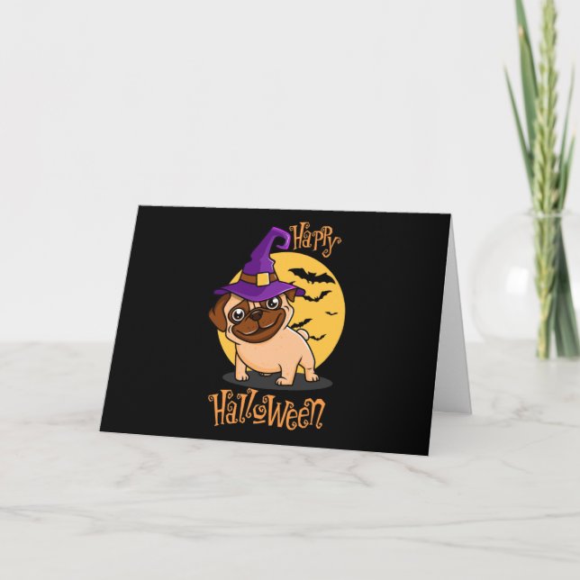 Halloween Puggy-gratulationskort (tomt) Tack Kort (Framsida)
