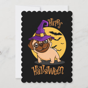 Halloween Puggy Platt Greeting Card Inbjudningar