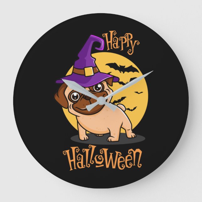 Halloween Puggy Wall Clock Stor Klocka (Framsida)