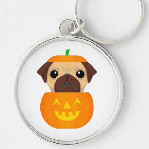 Halloween Pugkin Classic Round Sticker Rund Silverfärgad Nyckelring