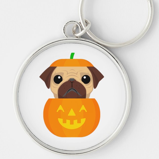 Halloween Pugkin Classic Round Sticker Rund Silverfärgad Nyckelring (Framsidan)
