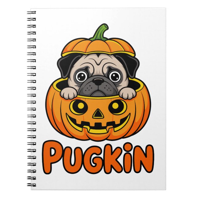 Halloween Pugkin, Pumpkin Pug Hund Anteckningsbok (Framsidan)