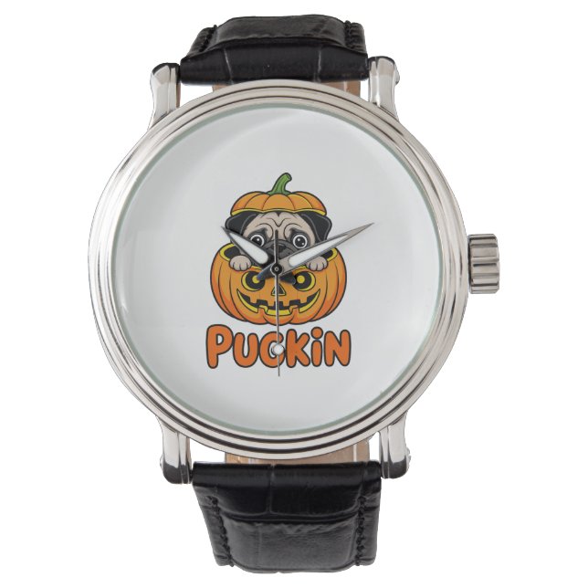 Halloween Pugkin, Pumpkin Pug Hund Armbandsur (Framsida)